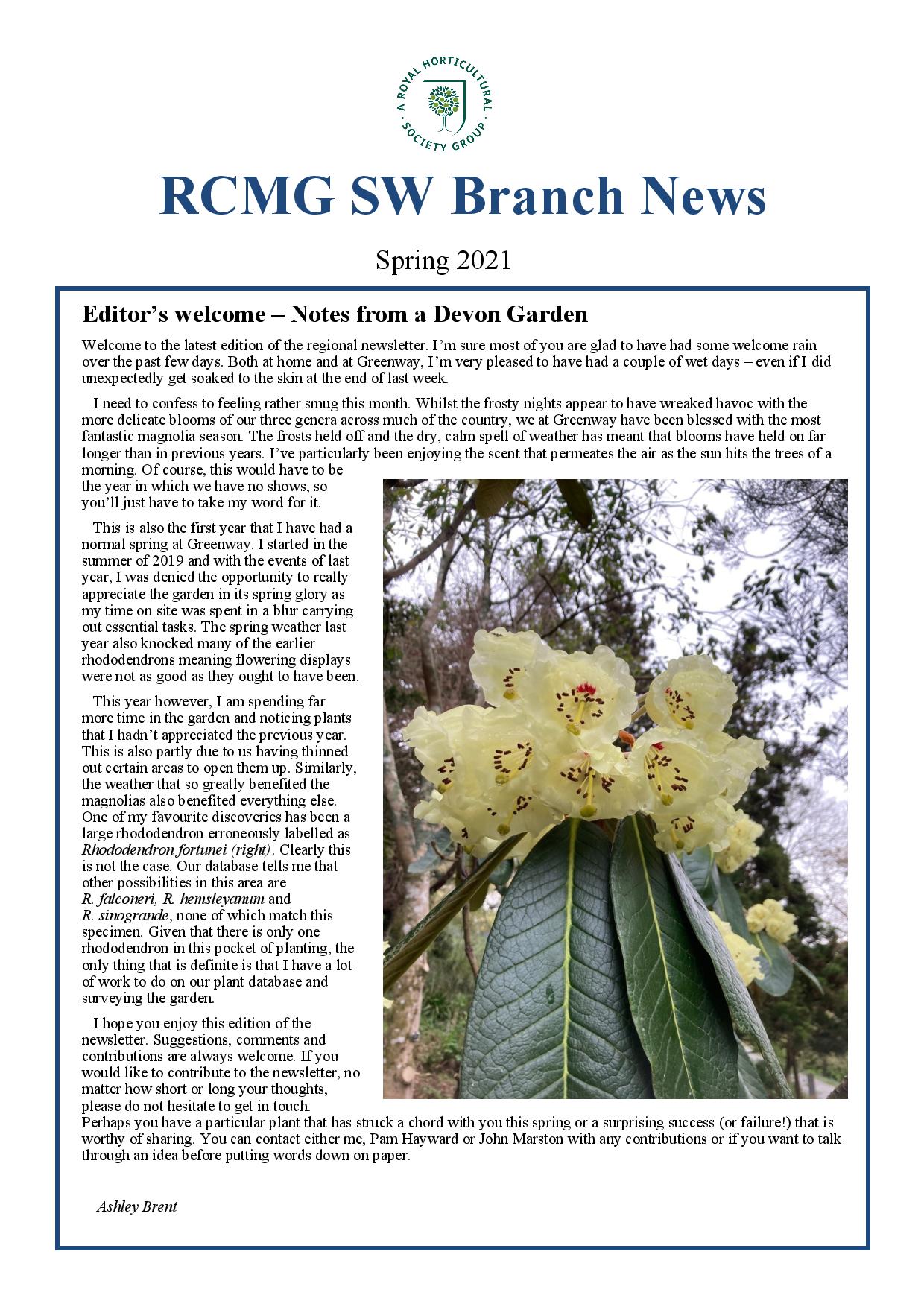 SW Branch Newsletter No 7 - Spring 2021 Cover